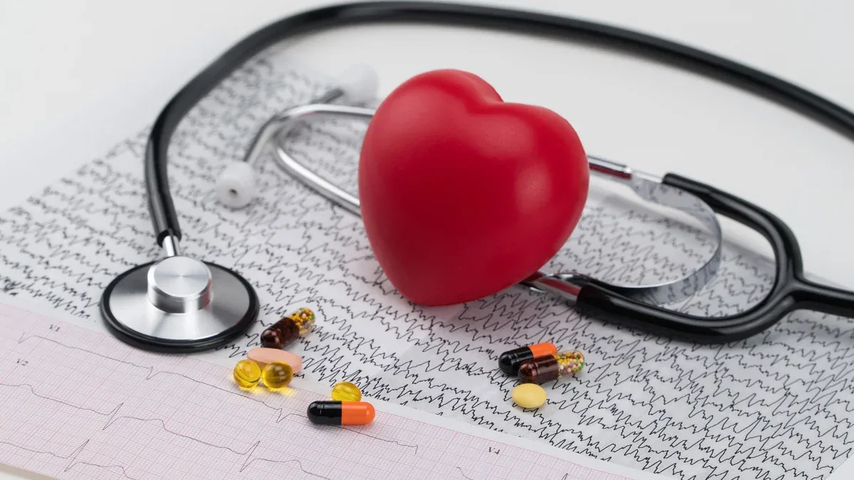 Stéthoscope sur électrocardiogramme et coeur de jouet. Soins de santé conceptuels. Cardiologie - soins du coeur
