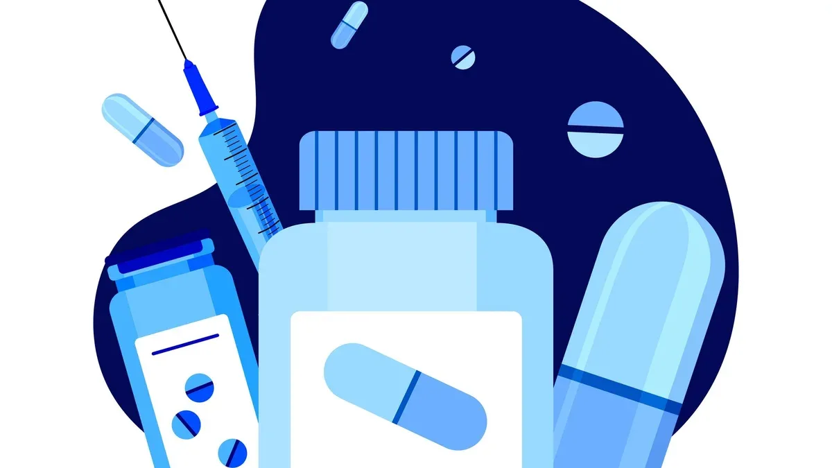 Pilules pilules capsules d'un pot de médicaments Concepts de capsules d'un kit médical Peut être utilisé pour le web