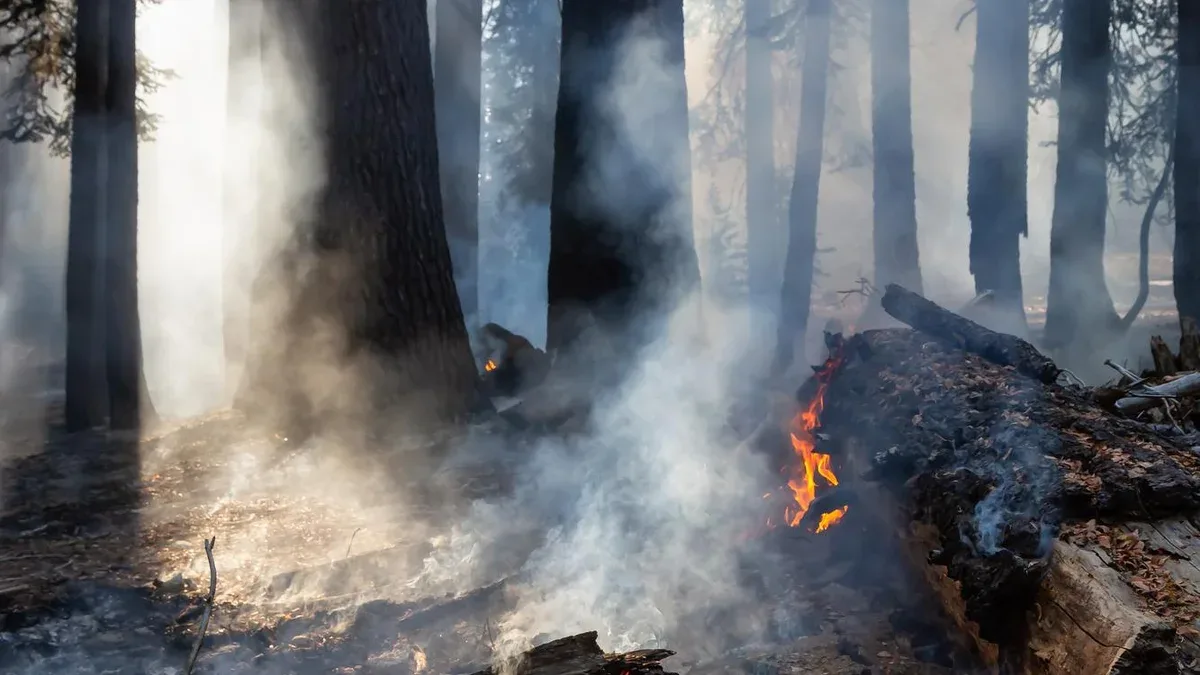 Feu de forêt sauvage dans le parc national de Yosemite, Californie, États-Unis d'Amérique