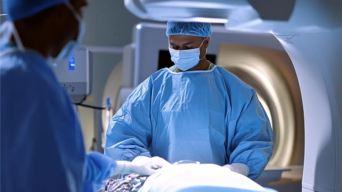 Un patient subissant une procédure de radiologie interventionnelle telle qu'une biopsie ou le placement d'un cathéter