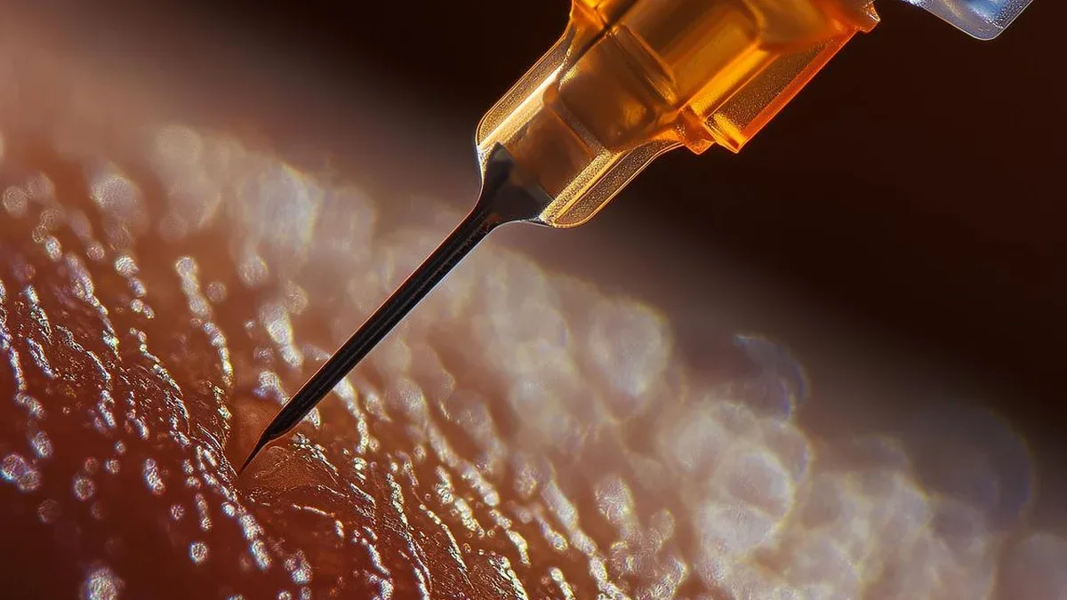 Le concept de l'épidémie de diabète Une image macro d'une peau percée par une aiguille qui met l'accent sur les opérations médicales