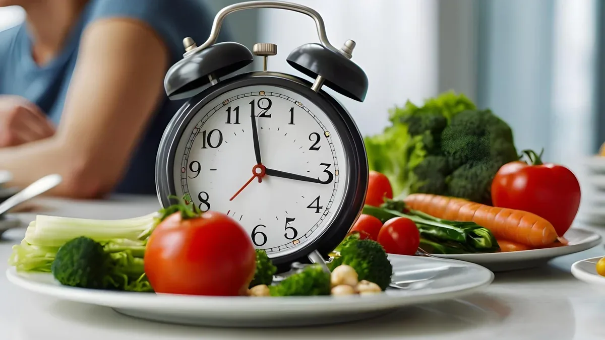Close-up sur l'horloge et les gens qui ont faim temps d'attente pour manger pendant le régime de jeûne intermittent